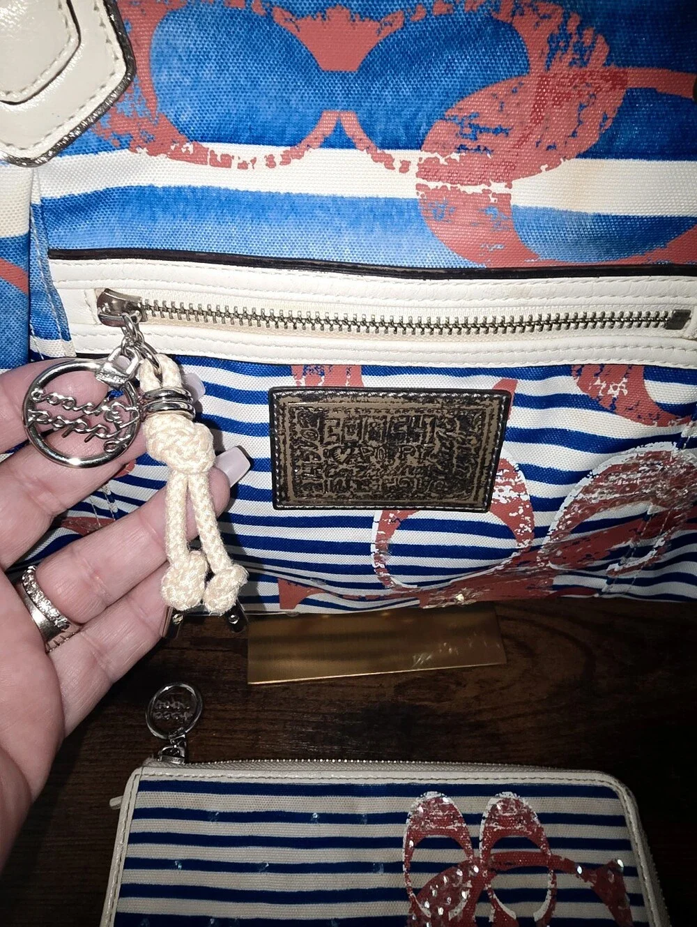 Coach Poppy Nautical Stripe Tote and Matching Wallet Set